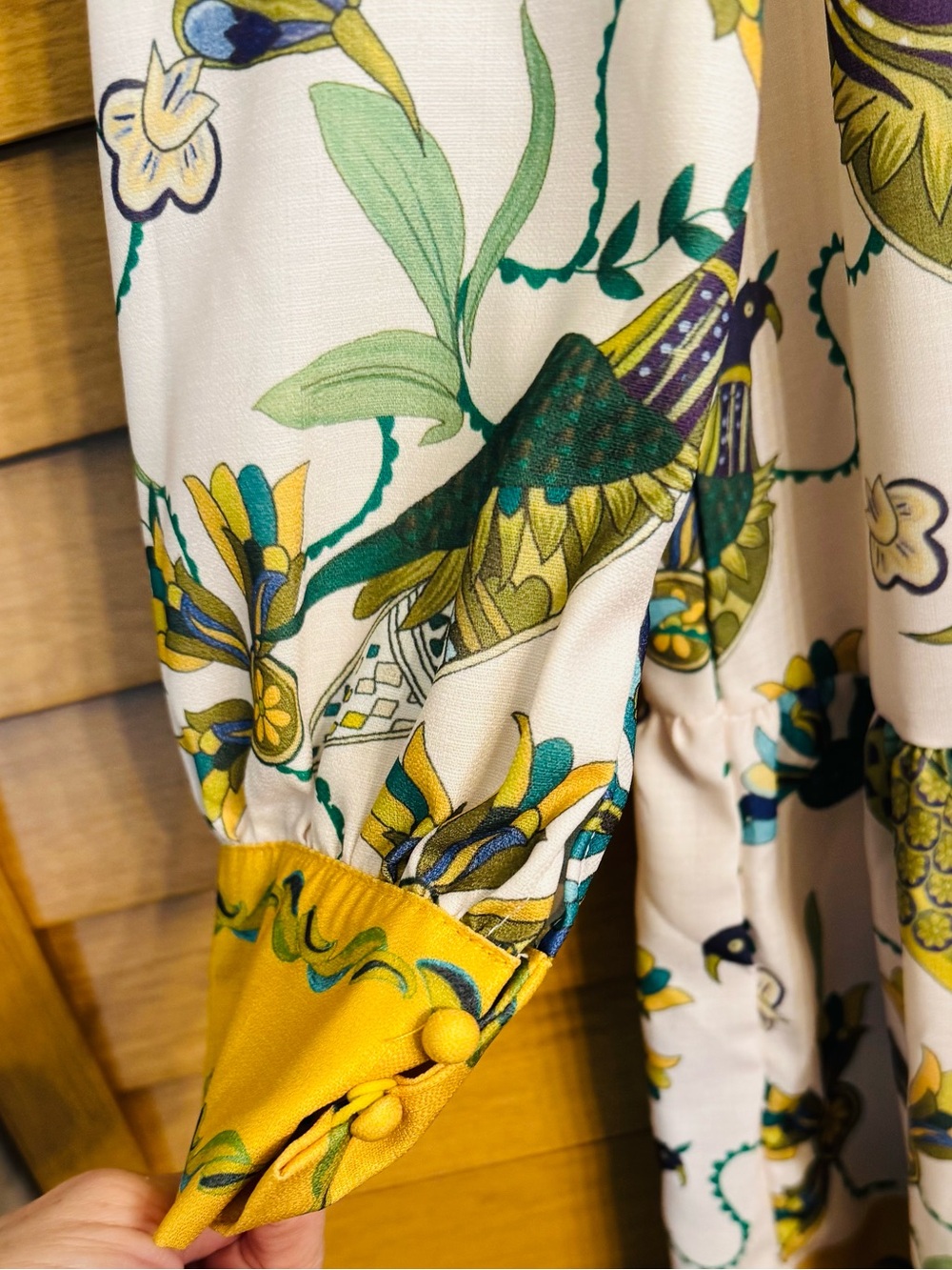 Bohemian Peacock Bird Print, Long Sleeve Mini Dress, Lapel Collar, XL - Picture 7 of 7